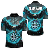 Maxcorners Personalized Blue Cyan Fire Flame Dartboard Eagle 3D Men Dart Shirt, Darts League Team Shirt Jersey