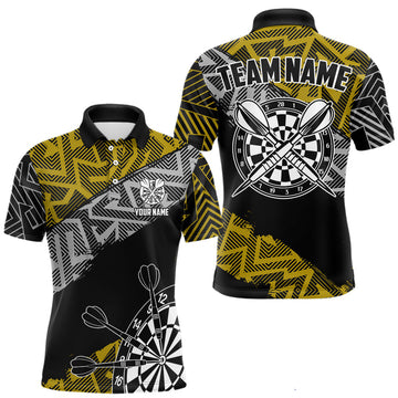 Maxcorners Custom Darts Shirt For Men Personalized Zig-Zag Pattern Dart Jersey, Cool Dart Team Shirts|Yellow