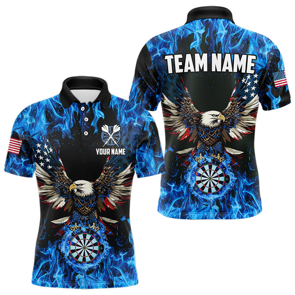 Maxcorners Blue Flaming American Flag Eagle Custom 3D Dart Shirts For Men And Women, Patriotic Darts Team Jersey