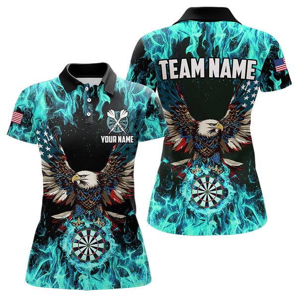 Maxcorners Turquoise Flame American Flag Eagle Custom 3D Dart Shirt For Men And Womenpatriotic Darts League Team Jersey