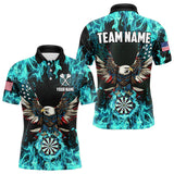 Maxcorners Turquoise Flame American Flag Eagle Custom 3D Dart Shirt For Men And Womenpatriotic Darts League Team Jersey