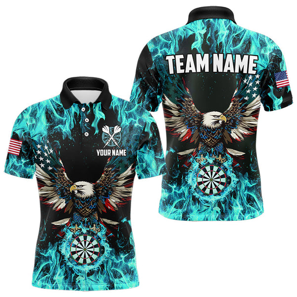Maxcorners Turquoise Flame American Flag Eagle Custom 3D Dart Shirt For Men And Womenpatriotic Darts League Team Jersey