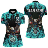 Maxcorners Turquoise Flame American Flag Eagle Custom 3D Dart Shirt For Men And Womenpatriotic Darts League Team Jersey