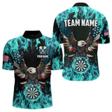 Maxcorners Turquoise Flame American Flag Eagle Custom 3D Dart Shirt For Men And Womenpatriotic Darts League Team Jersey