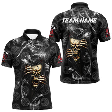 Maxcorners Personalized Skull Dartboard Smoke Pattern Black Dart Shirts For Men Dart Jerseys Polo & 1/4 Zip LM0803