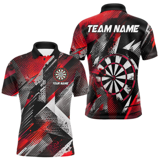 Maxcorners Personalized Red Geometric Grunge Darts Shirt For Men Custom Darts Team Jersey Polo & 1/4 Zip LM1005