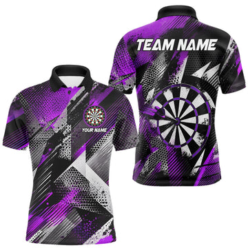 Maxcorners Personalized Purple Geometric Grunge Darts Shirt For Men Custom Darts Team Jersey Polo & 1/4 Zip LM1005