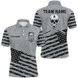 Maxcorners Personalized Grey US Flag Skull Billiard Shirts