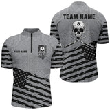 Maxcorners Personalized Grey US Flag Skull Billiard Shirts