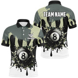 Maxcorners Personalized 8 Ball Pool Green Camo Ink Billiard Shirts For Men, Gifts For Team Billiard Lovers