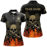 Maxcorners Personalized Skull 8 Ball Pool Billiard Shirts For Women Custom Fire Flame Billiard Clothing Jerseys