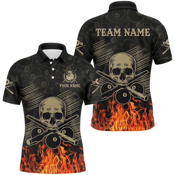 Maxcorners Personalized Skull 8 Ball Pool Billiard Shirts For Women Custom Fire Flame Billiard Clothing Jerseys