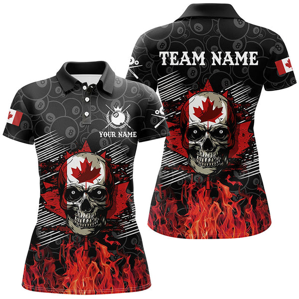 Maxcorners Billiard Retro Skull Canadian Flag Patriotic Customized Name, Team Anme 3D Polo Shirt
