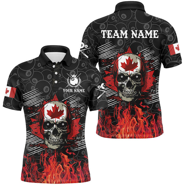 Maxcorners Billiard Retro Skull Canadian Flag Patriotic Customized Name, Team Anme 3D Polo Shirt
