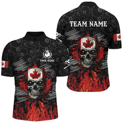 Maxcorners Billiard Retro Skull Canadian Flag Patriotic Customized Name, Team Anme 3D Polo Shirt