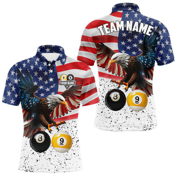 Maxcorners Personalized American Flag Eagle 8 Ball 9 Ball Billiard Jersey For Men, Patriotic Pool Team Shirts
