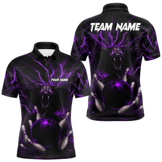 Maxcorners Personalized Purple Lightning Thunder Cobra Snake Bowling Shirt For Men Custom Bowling Team Jersey