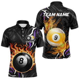 Maxcorners Personalized 8 Ball & 9 Ball Fire Flame Men Billiard Shirt, Billiard Jersey For Team Pooler|Purple MT0811