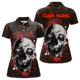 Maxcorners Personalized Red Crack Grunge Skull Women Billiard Shirts, Funny Billiard Shirts Pool Team Jerseys