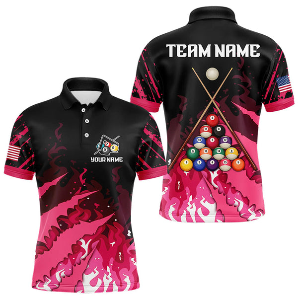 Maxcorners Custom Pink And Black Billiard Polo & Quarter Zip For Men, 3D Billiard Team Shirts Pool Jerseys