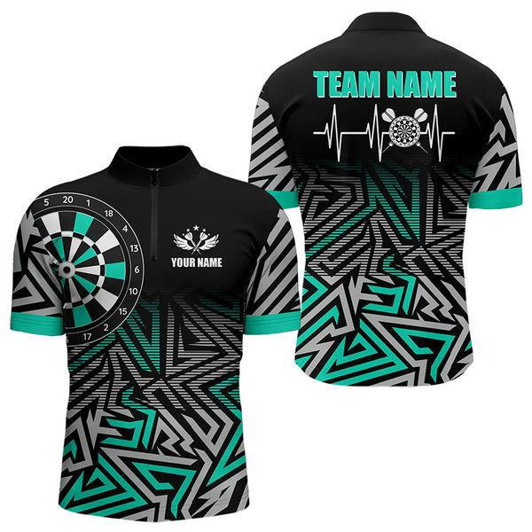 Maxcorners Personalized Darts Heartbeat Zig-Zag Pattern Custom Dart Shirts For Men, Dart Jerseys | Turquoise