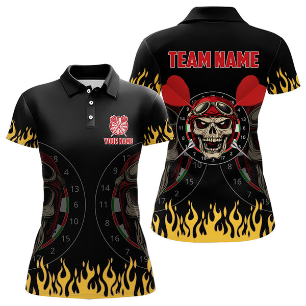 Maxcorners Personalized Fire Funny Skull Darts Polo & Quarter Zip Custom Men Darts Shirts Cool Dart Jerseys