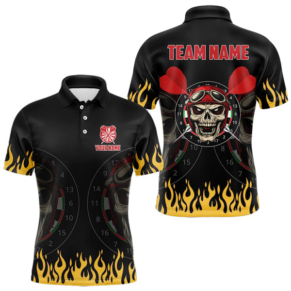 Maxcorners Personalized Fire Funny Skull Darts Polo & Quarter Zip Custom Men Darts Shirts Cool Dart Jerseys