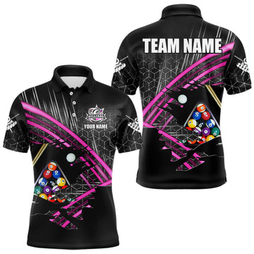 Maxcorners Personalized Billiard Shirts For Men Custom 8 Ball Pool Team Jersey Polo & Quarter Zip | Pink LM1005