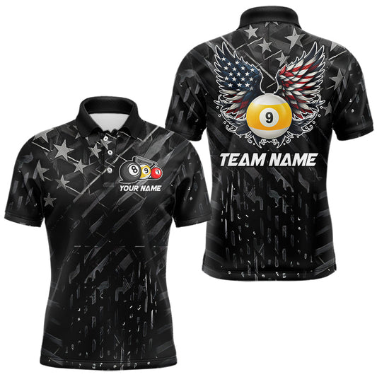 Maxcorners Black US Flag 9 Ball Pool Wings Billiard Shirt For Men Custom Billiard Team Jersey Polo & 1/4 Zip LM1104
