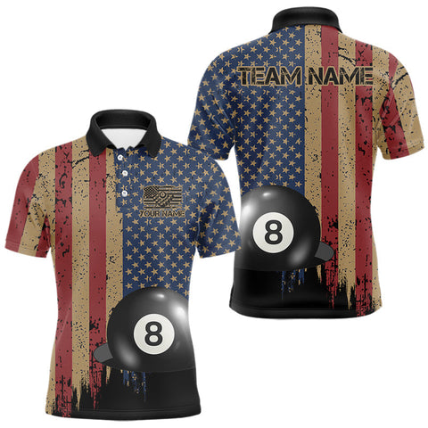 Maxcorners Vintage American Flag 8 Ball Billiard Shirts For Men Custom Patriotic Pool Team Jerseys LM2509