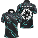 MaxCorners Billiard Grunge Turquoise 8 Ball Customized Name, Team Name 3D Polo Shirt