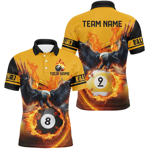 Maxcorners 3D Eagle Flying Custom Fire 8 Ball & 9 Ball Billiard Shirts For Men, Best Team Billiard Jerseys