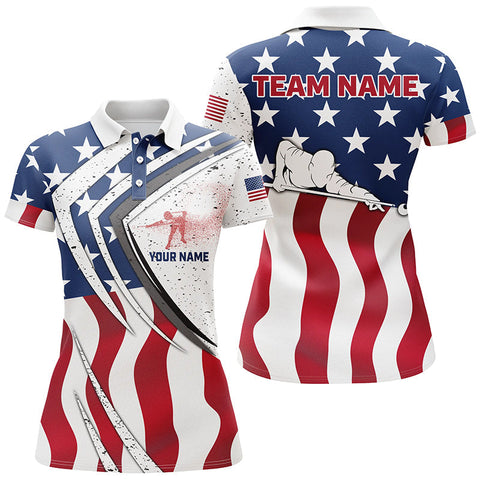 Maxcorners American Flag Billiard Player Custom Name 3D Polo Shirts For Women