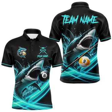 Maxcorners Black And Teal 8 Ball & 9 Ball Shark Billiard League Shirts For Men Custom Pool Team Jersey