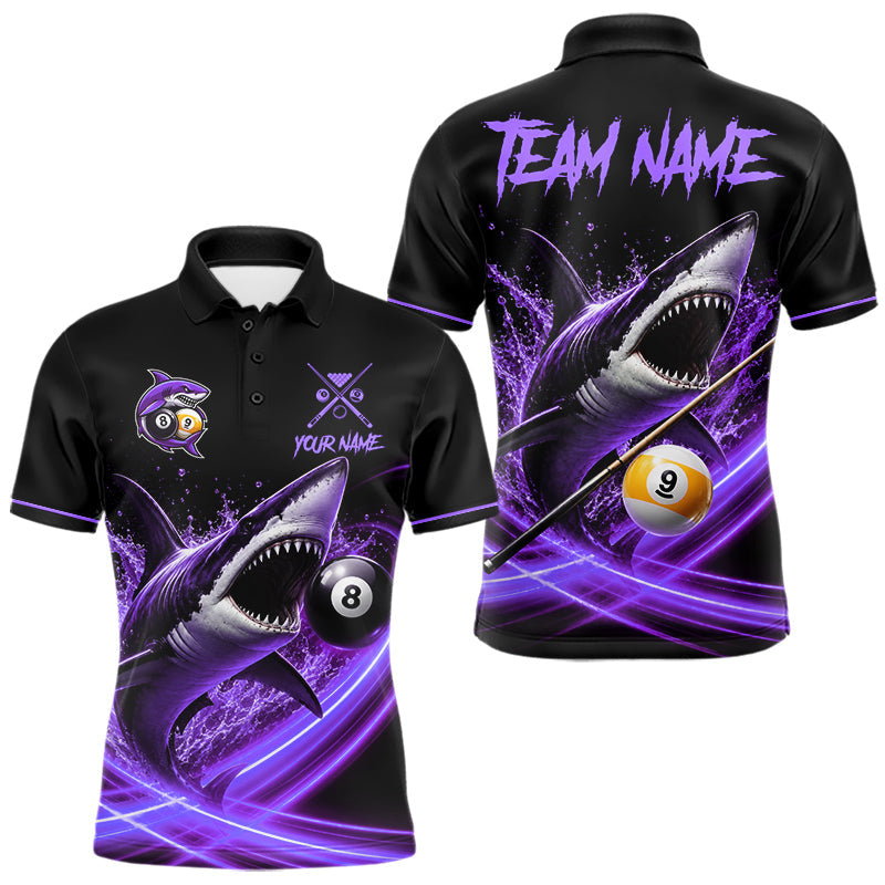 Maxcorners Black And Purple 8 Ball & 9 Ball Shark Billiard League Shirts For Men Custom Pool Team Jersey