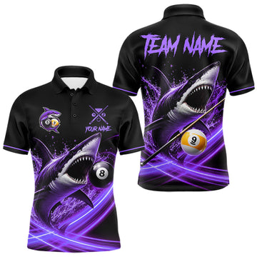Maxcorners Black And Purple 8 Ball & 9 Ball Shark Billiard League Shirts For Men Custom Pool Team Jersey