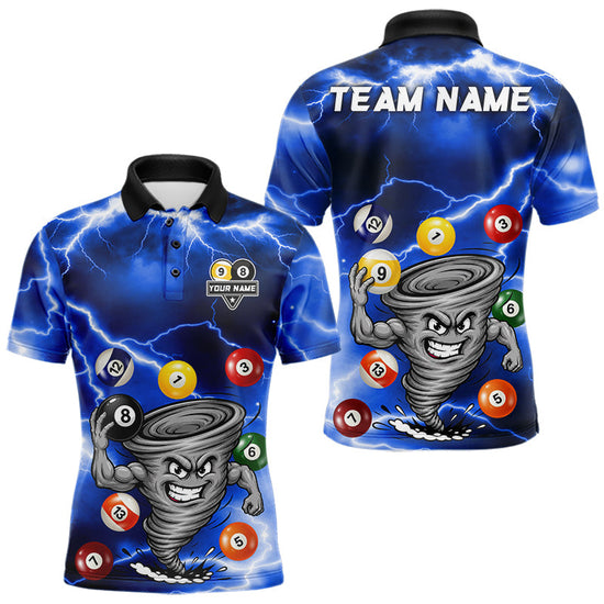 Maxcorners Custom Blue 8 Ball & 9 Ball Billiard Shirt For Men Funny Tornado Billiard Jersey, Pool Player Gift
