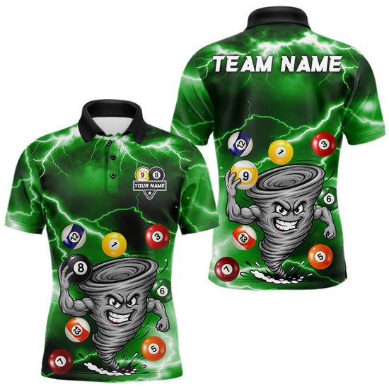 Maxcorners Custom Green 8 Ball & 9 Ball Billiard Shirt For Men Funny Tornado Billiard Jersey, Pool Player Gift