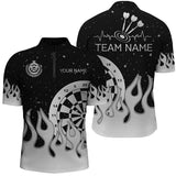 Maxcorners Grey Black Dartboard Fire Flame Darts Jersey Customized Name, Team Name 3D Shirt