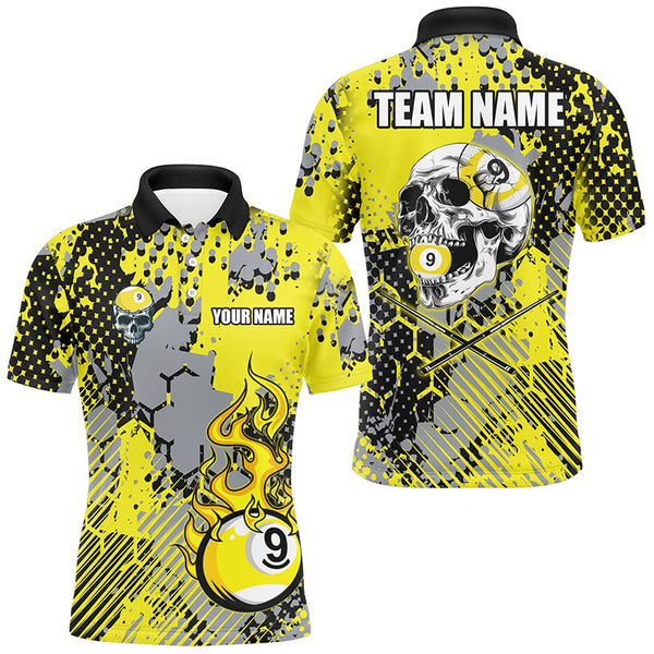 Maxcorners Grunge Yellow 9 Ball Pool Paint Dot Pattern Billiard Jersey Customized Name, Team Name 3D Shirt