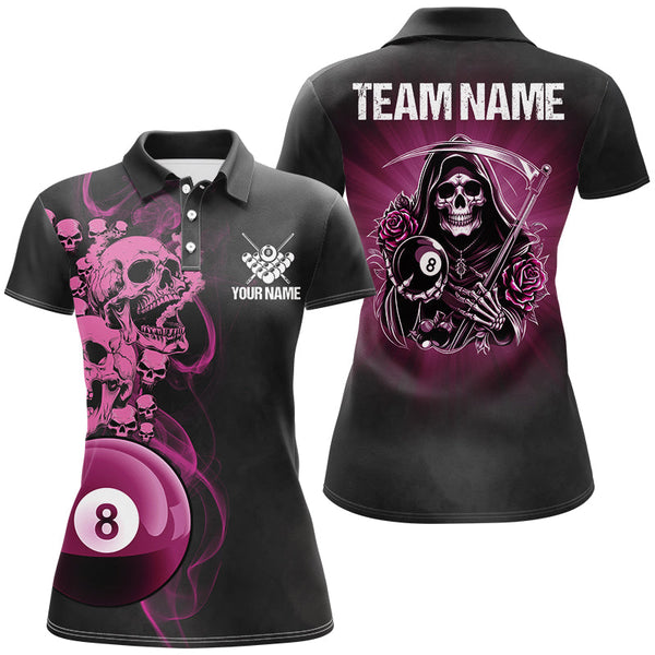 Maxcorners Funny Skull And Rose Custom 8 Ball Billiard Jersey Customized Name, Team Name 3D Shirt