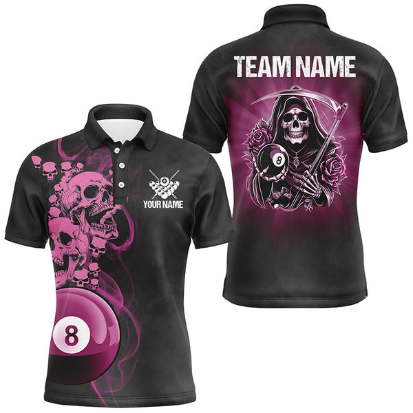 Maxcorners Funny Skull And Rose Custom 8 Ball Billiard Jersey Customized Name, Team Name 3D Shirt