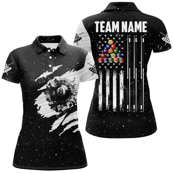 Maxcorners Black White Grunge American Flag 8 Ball Pool Billiard Jersey Customized Name, Team Name 3D Shirt