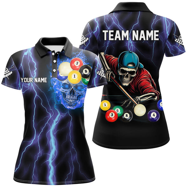 Maxcorners Thunder Lightning Blue Skull Billiard Jersey Customized Name, Team Name 3D Shirt