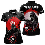 Maxcorners Black And Red Grunge Death Skeleton 8 Ball Billiard Shirt For Men And Women Custom Cool Billiard Team Jersey