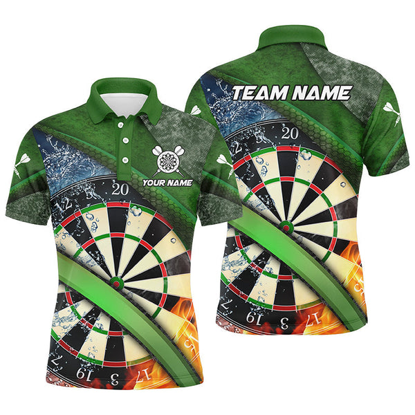 Personalized Green 3D Dartboard Fire And Water Men Darts Polo Shirts