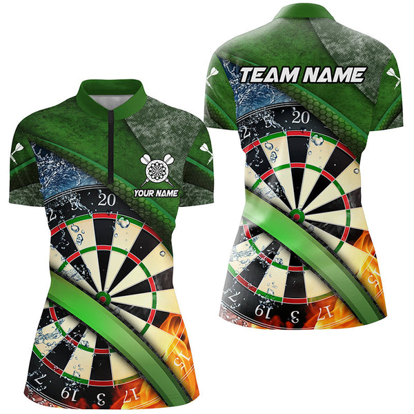 Maxcorners Personalized Green 3D Dartboard Fire And Water Women Darts Polo Shirts Custom Darts Team Jerseys