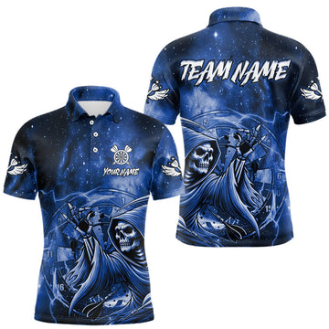 Maxcorners Blue Grim Reaper Galaxy Dart Shirt For Men Custom Darts Jersey Pocket Option
