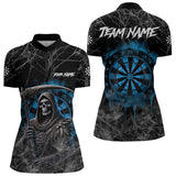 Maxcorners Black And Blue Grim Reaper Smoke Funny Dart Shirts For Men Custom Dart Jerseys, Darts Clothing