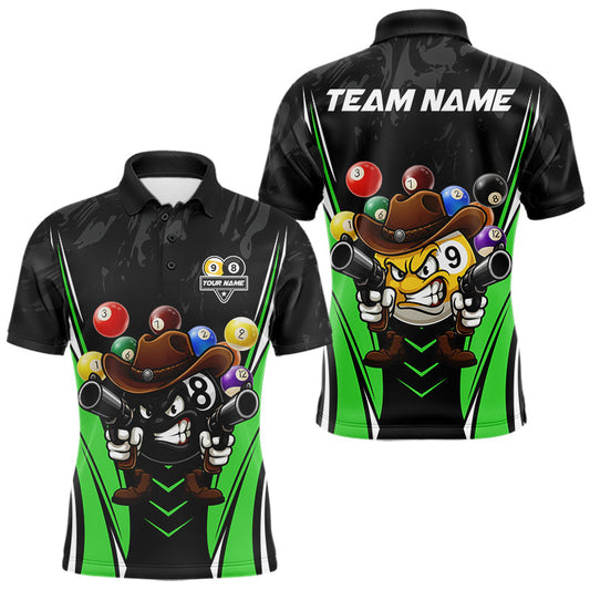 Maxcorners Funny 8 Ball 9 Ball Billiard Shirt For Men Custom Black And Green Pool Team Shirt, Billiard Jersey